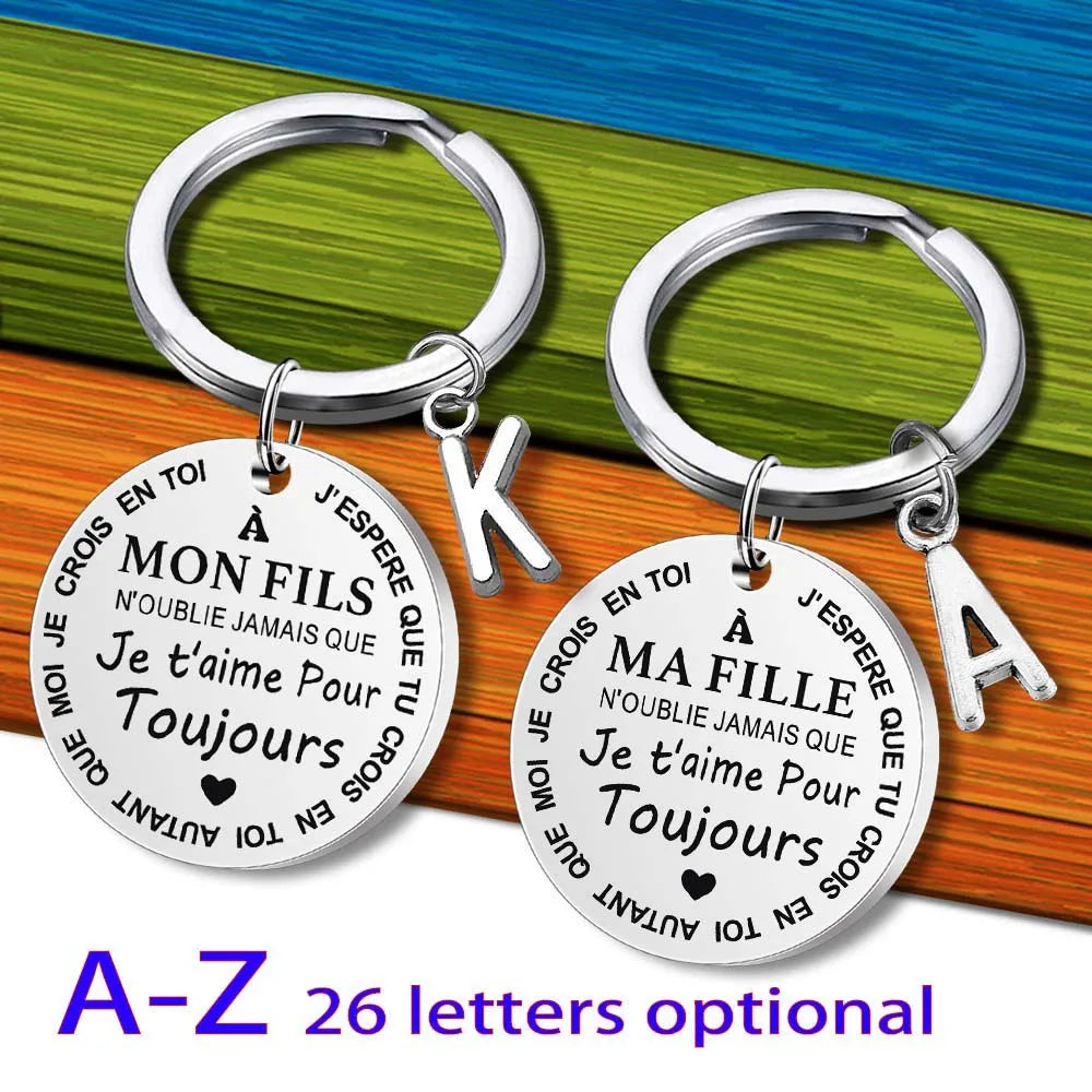 Porte-Clé à offrir "Ma fille" et "Mon fils" avec intiale - Idée Cadeau