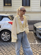 Ensemble Élégant Blouse à Volant & Jupe Longue Jaune