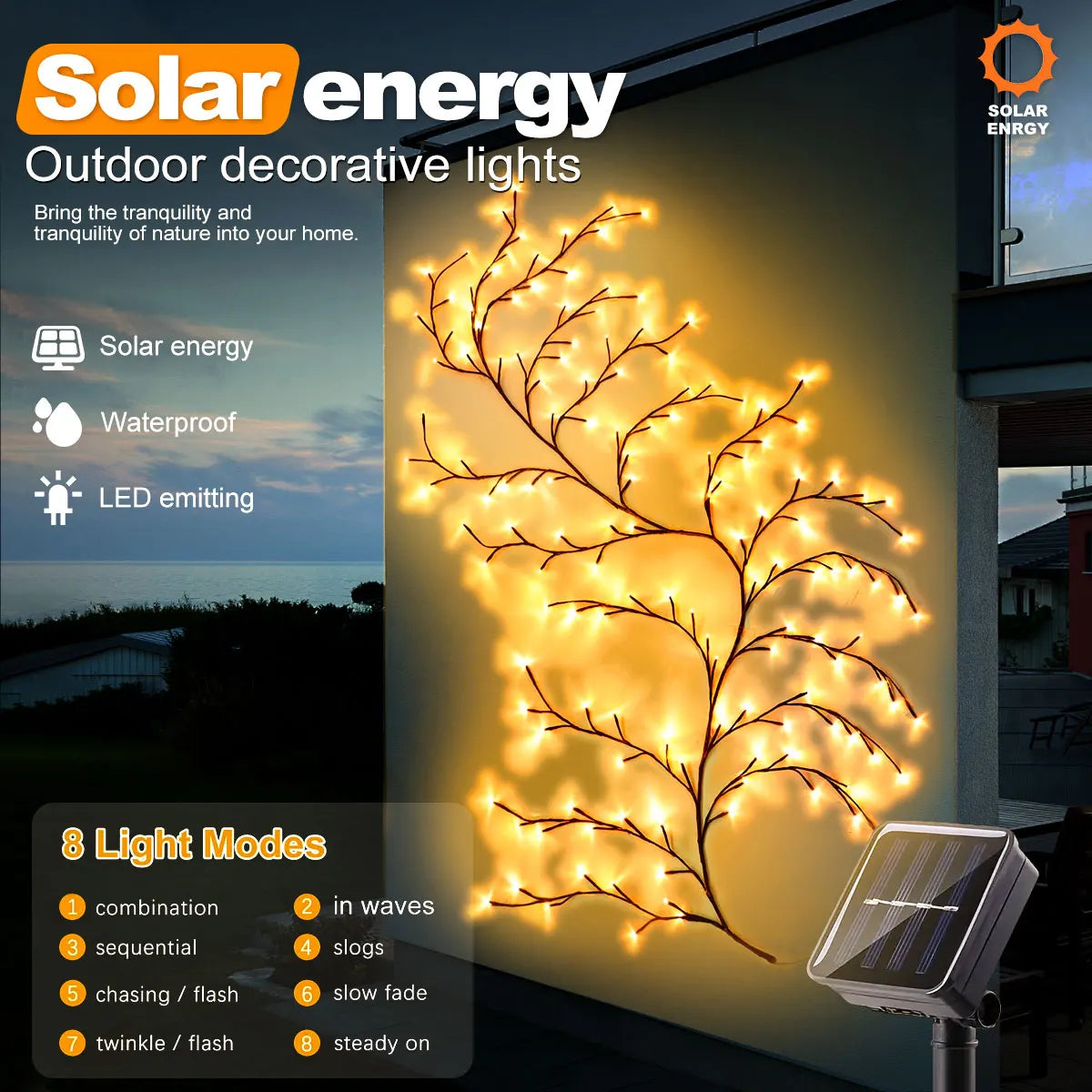 Arbre Lumineux Mural Solaire & Wateproof