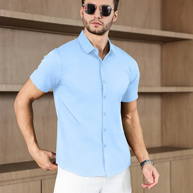 Chemise Unie Coupe Moderne pour l’Été – Homme