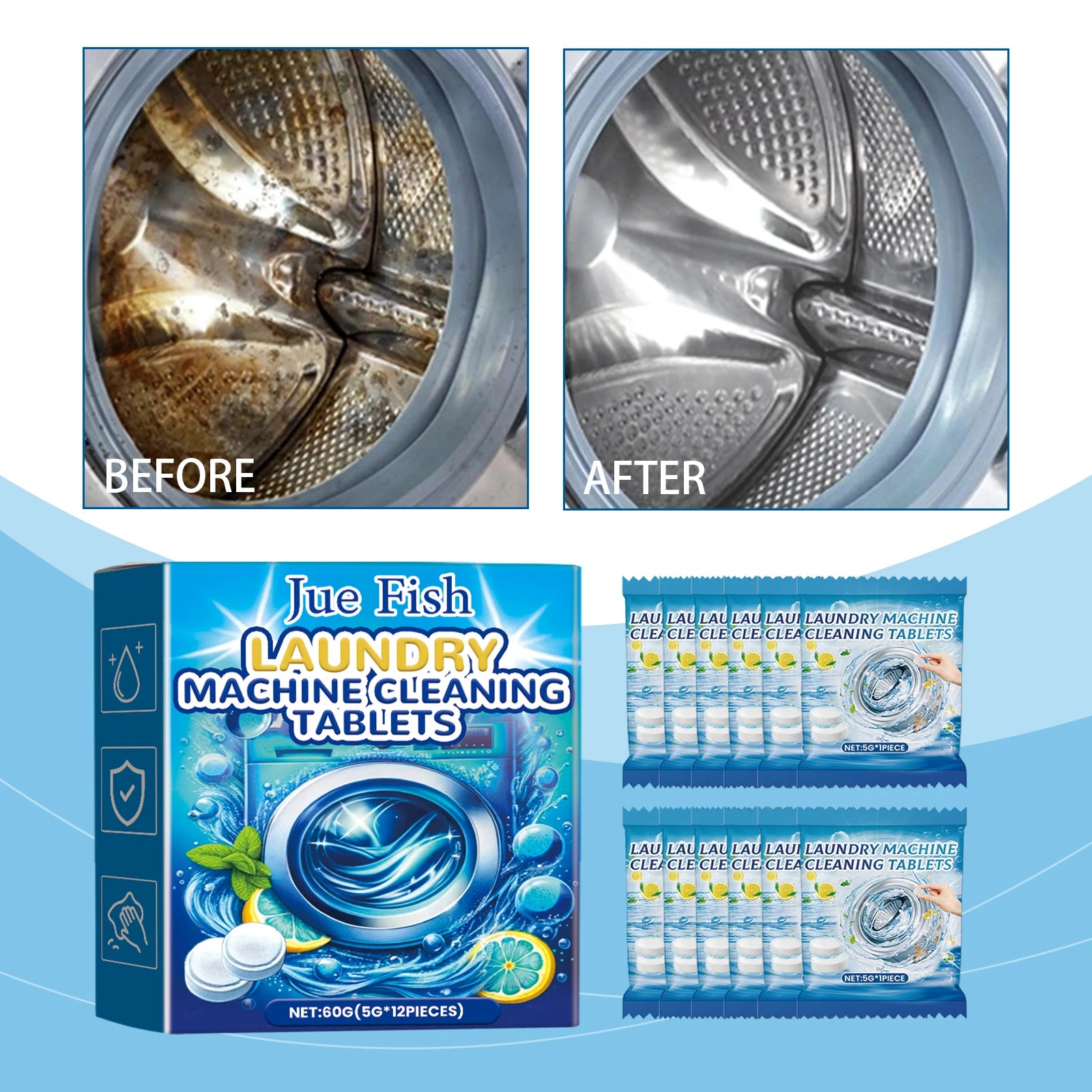 12x Tablettes Efferverscentes pour Nettoyage de Machine à Laver