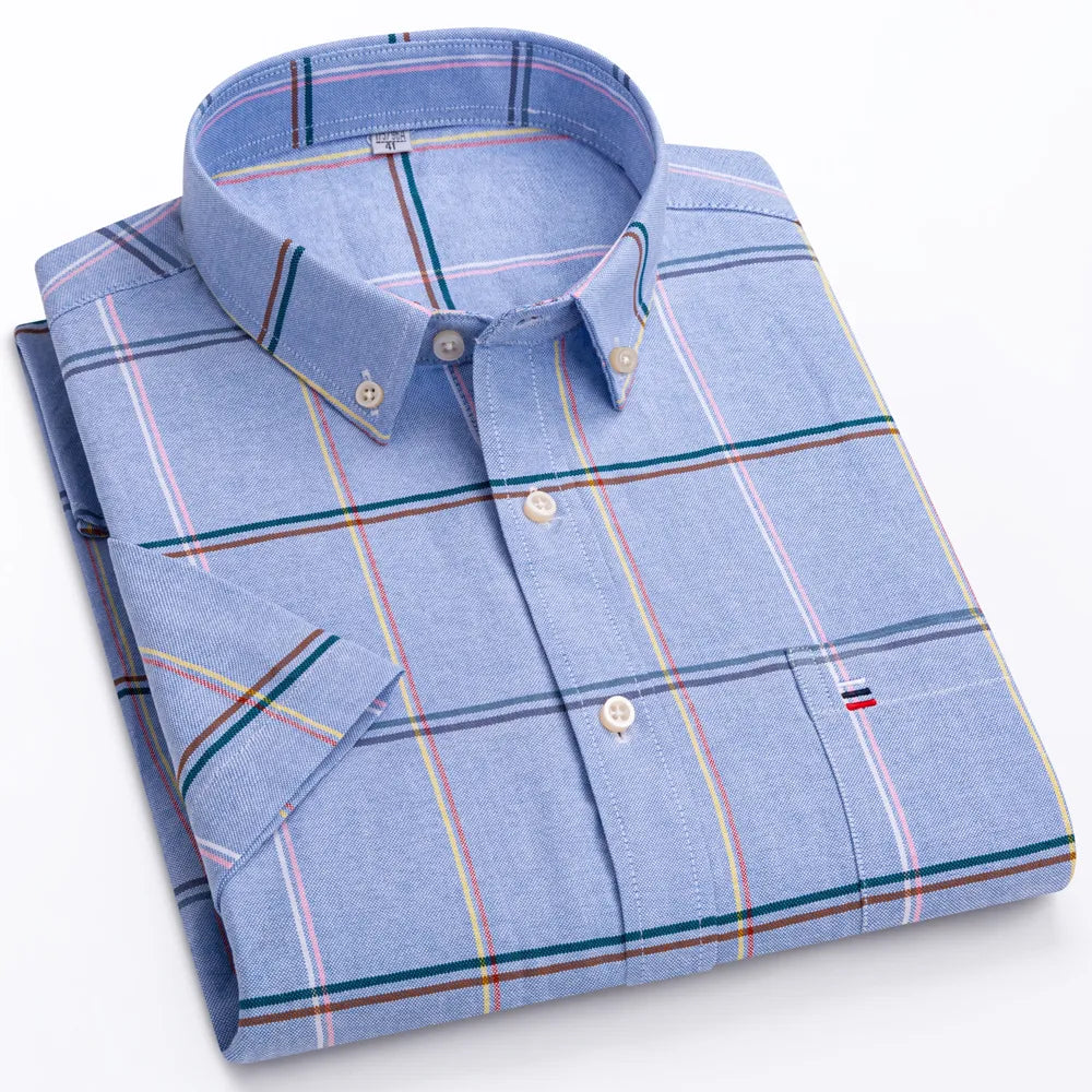 Chemise légère à carreaux et rayures pour hommes - 100% coton