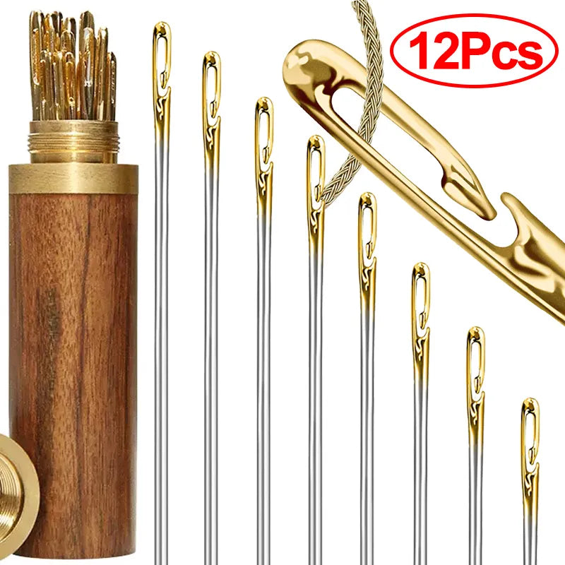 12 aiguilles de couture facile à enfiler - Étui en bois OFFERT