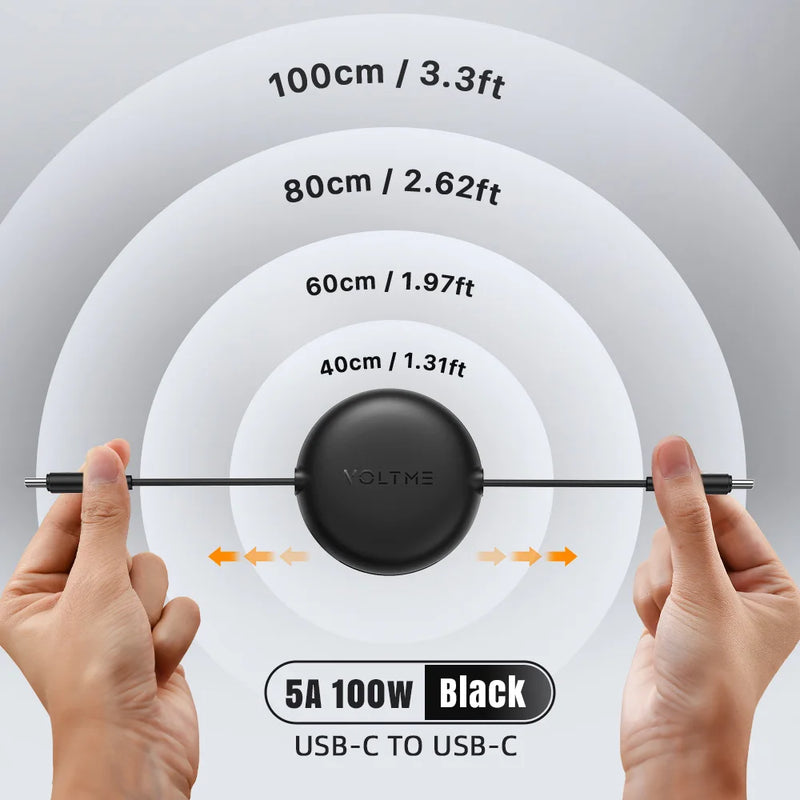 Câble de Recharge Rétractable 100cm USB & Type-C