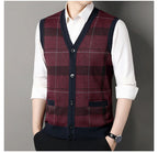 Cardigan tricot sans manches à carreaux
