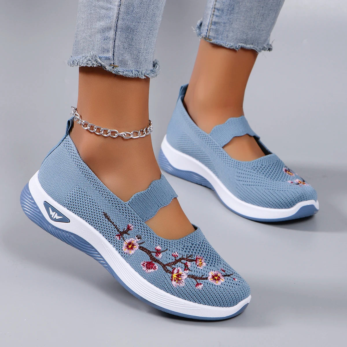 Floral Embroidered Mesh Loafers - Spring