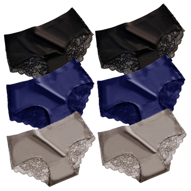 Lot de 6 Culottes en soie glacée invisibles avec dentelle