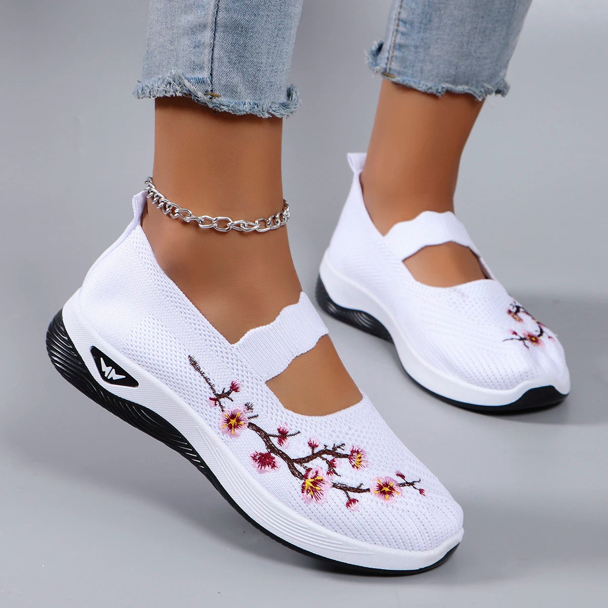 Floral Embroidered Mesh Loafers - Spring