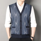 Cardigan tricot sans manches à carreaux