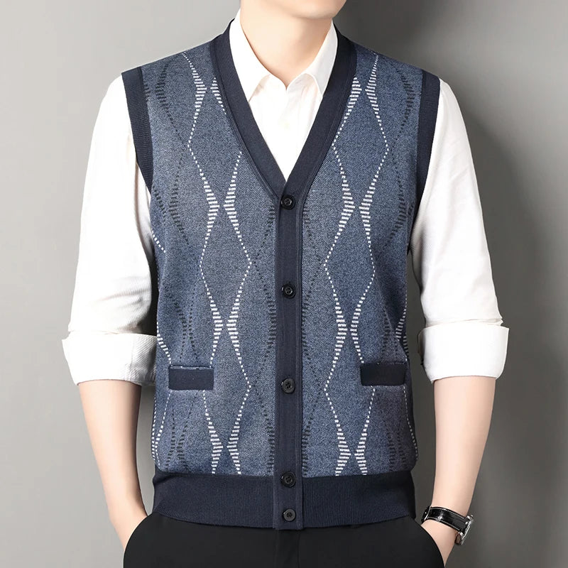 Cardigan tricot sans manches à carreaux