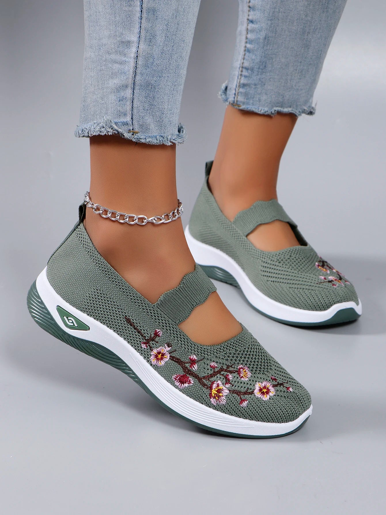 Floral Embroidered Mesh Loafers - Spring