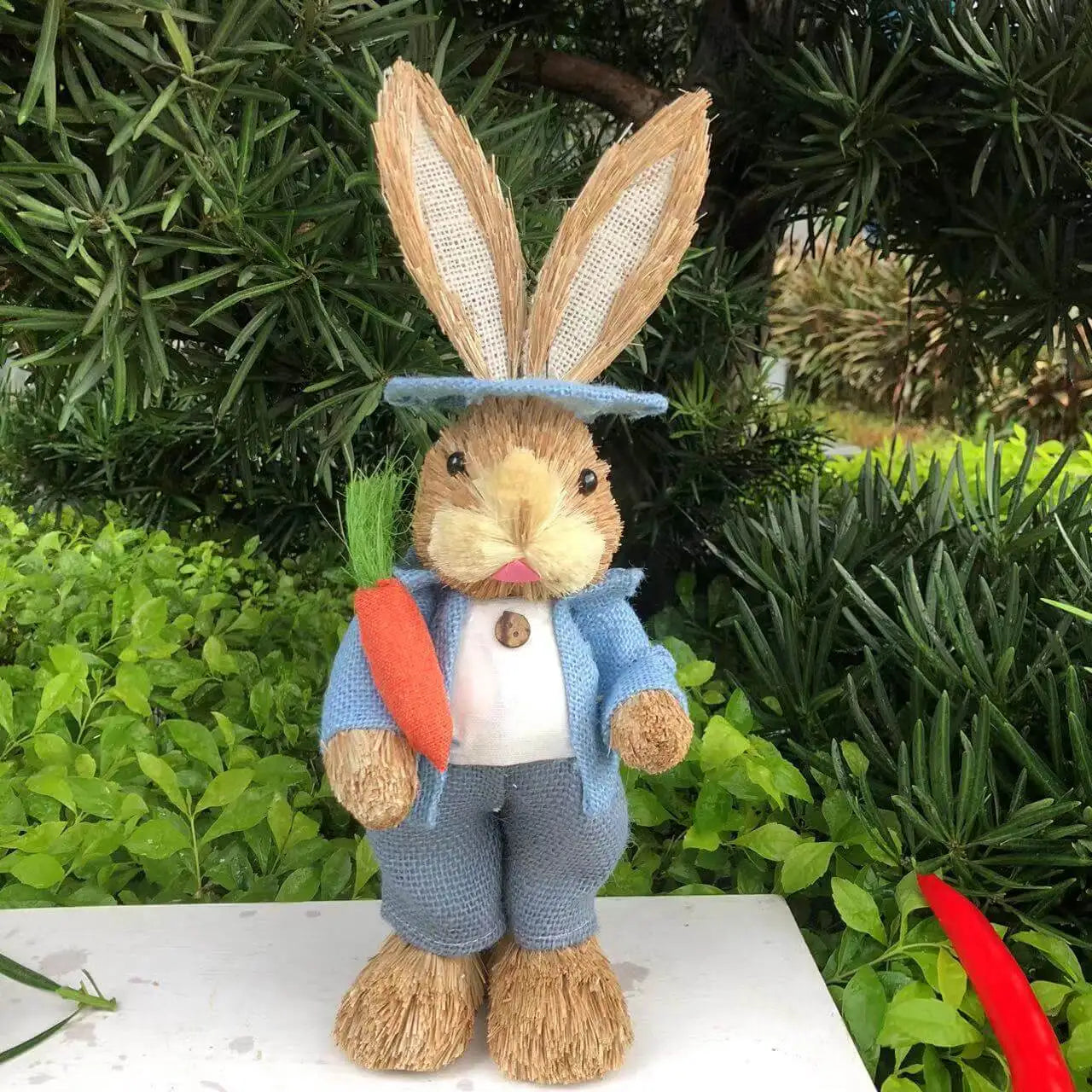 Lapin de Pâques Décoratif en Paille Tissé 35CM