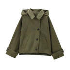 Trench Court à Capuche & Col Chemise Vert Kaki