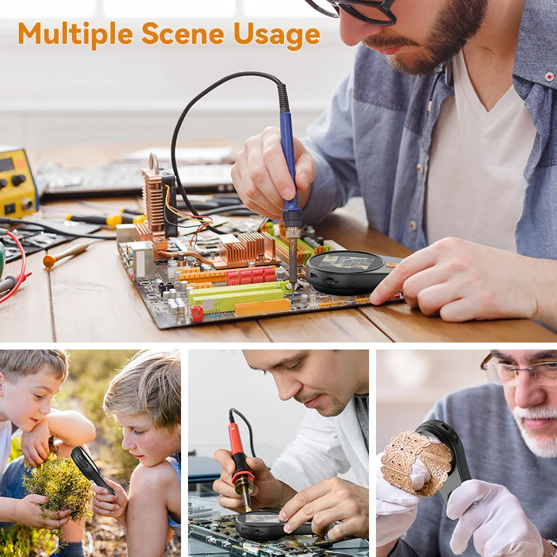 Microscope Loupe Numérique Portable 500X avec 8 LEDs Écran IPS 2 pouces