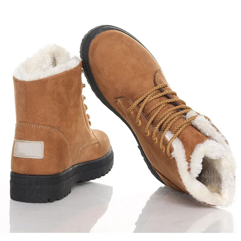 Bottes chaudes d'hiver à lacets en daim avec fourrure