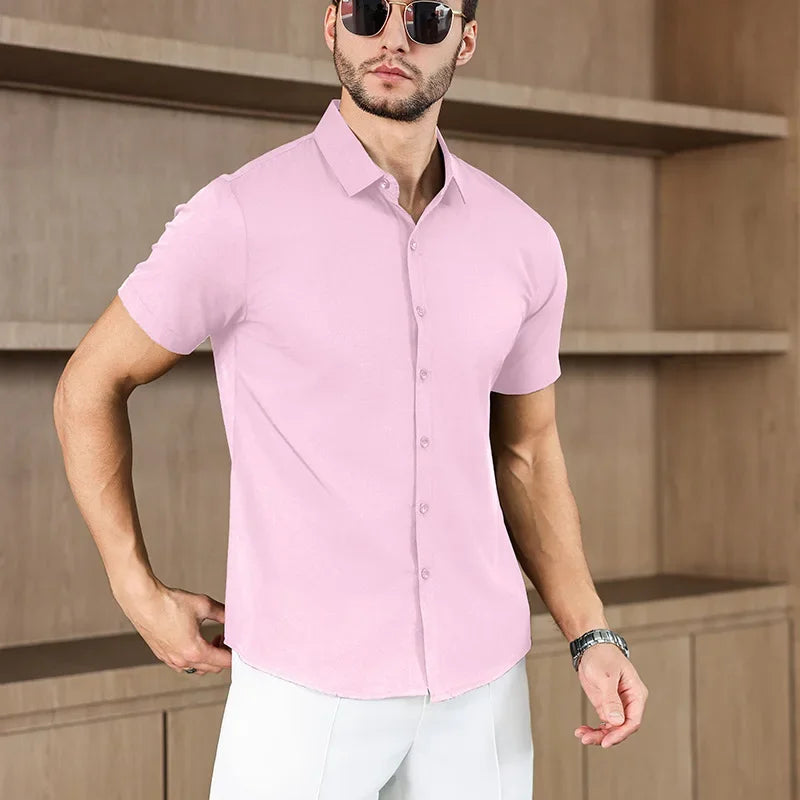Chemise Unie Coupe Moderne pour l’Été – Homme