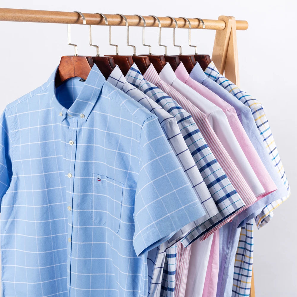 Chemise légère à carreaux et rayures pour hommes - 100% coton