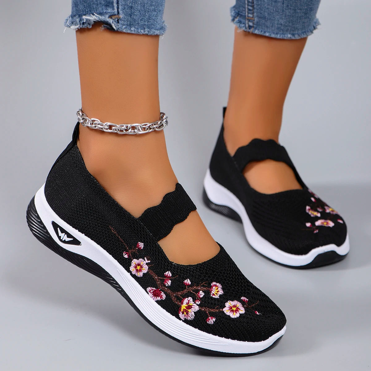 Floral Embroidered Mesh Loafers - Spring