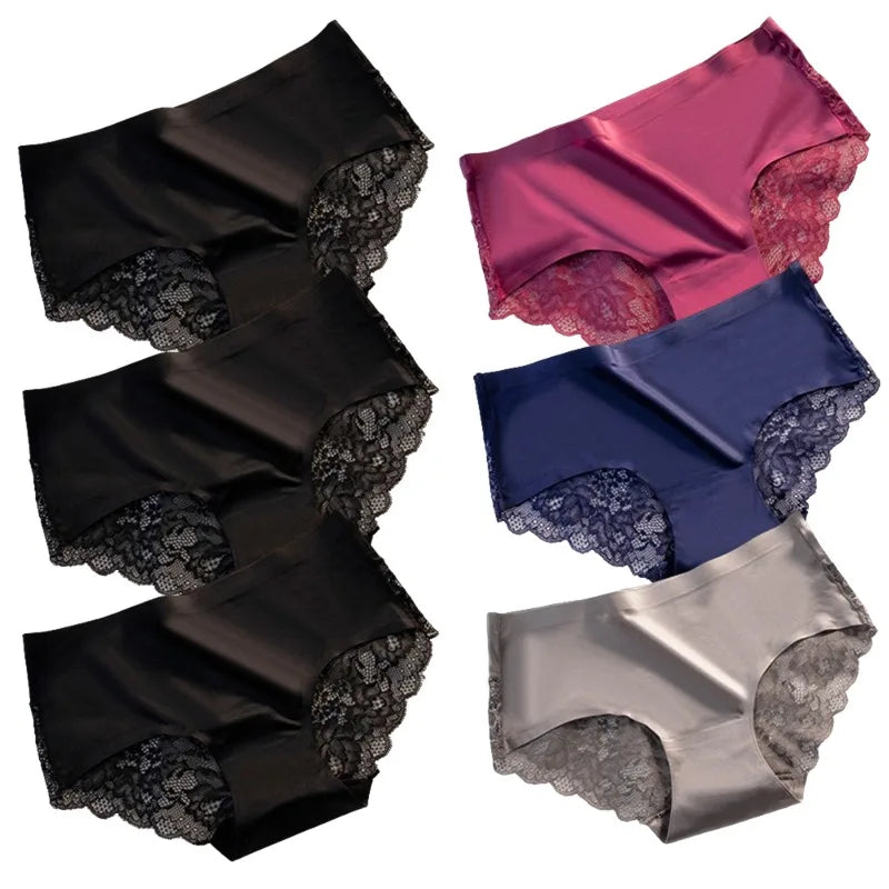 Lot de 6 Culottes en soie glacée invisibles avec dentelle