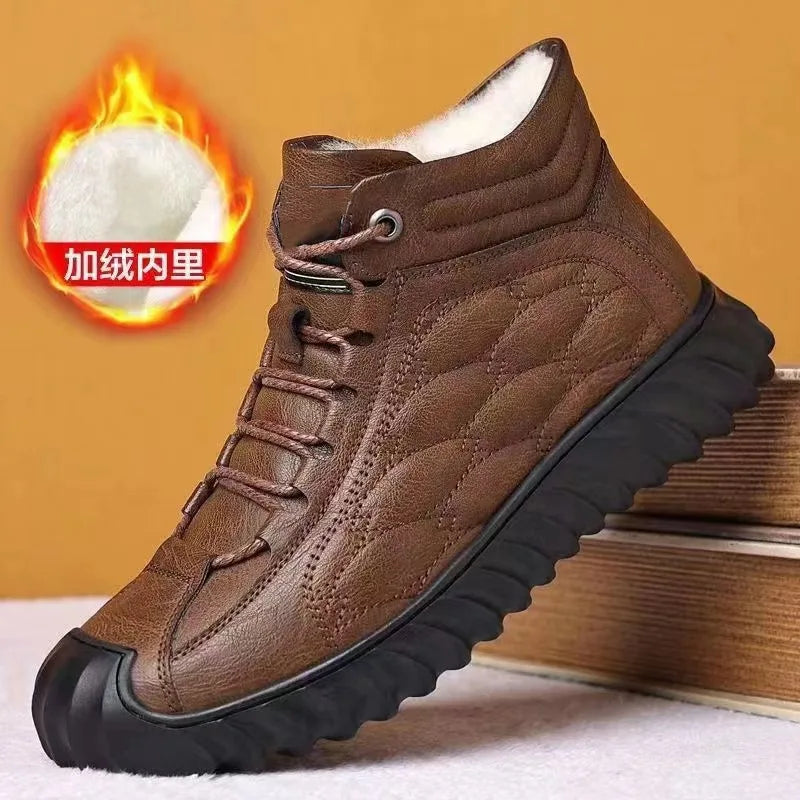 Bottes d'Hiver en Cuir PU Imperméables et à Doublure Chaude