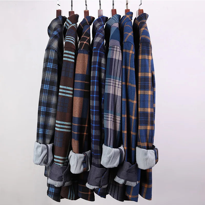 Chemise chaude à carreaux en velours épais