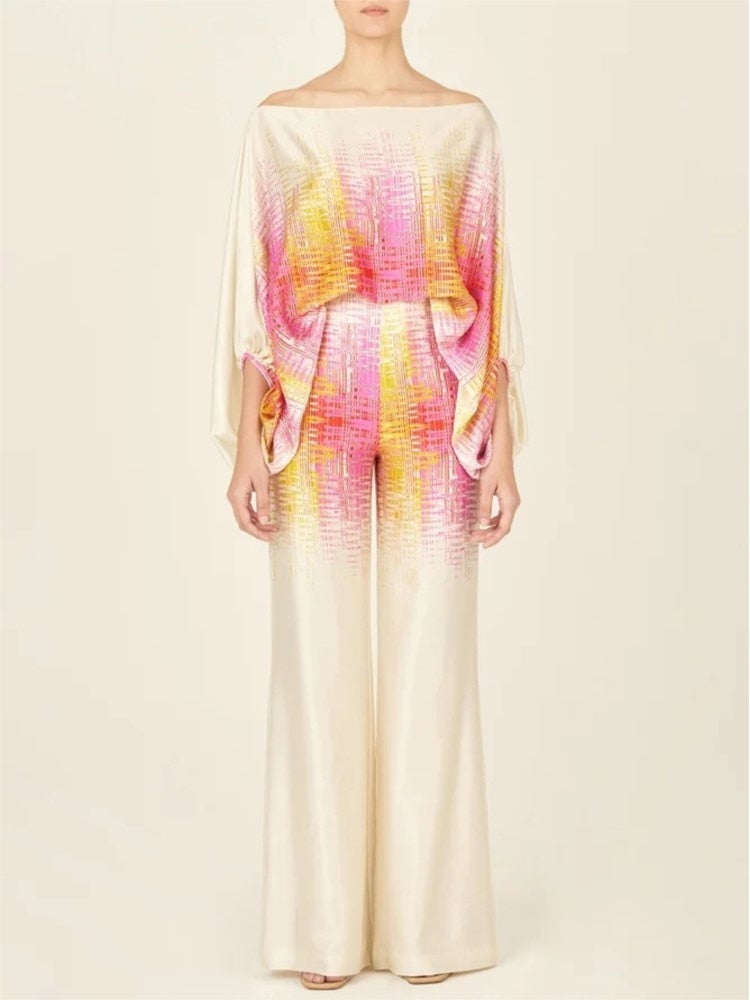 DOLCE VITA - L'Ensemble 2PCS en satin Chic pantalon fluide & haut épaules dénudées