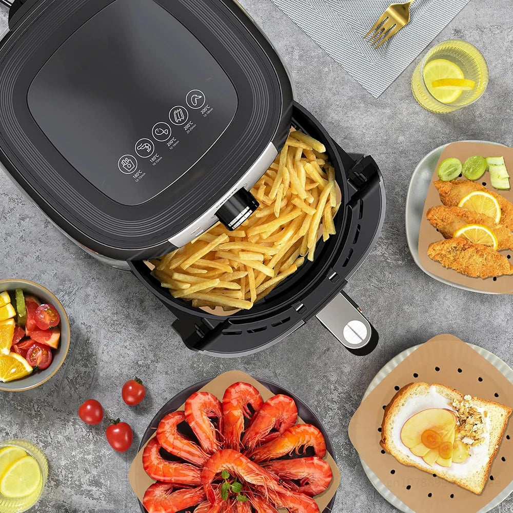200x Papier Cuisson Perforés Sans Huile pour Air Fryer