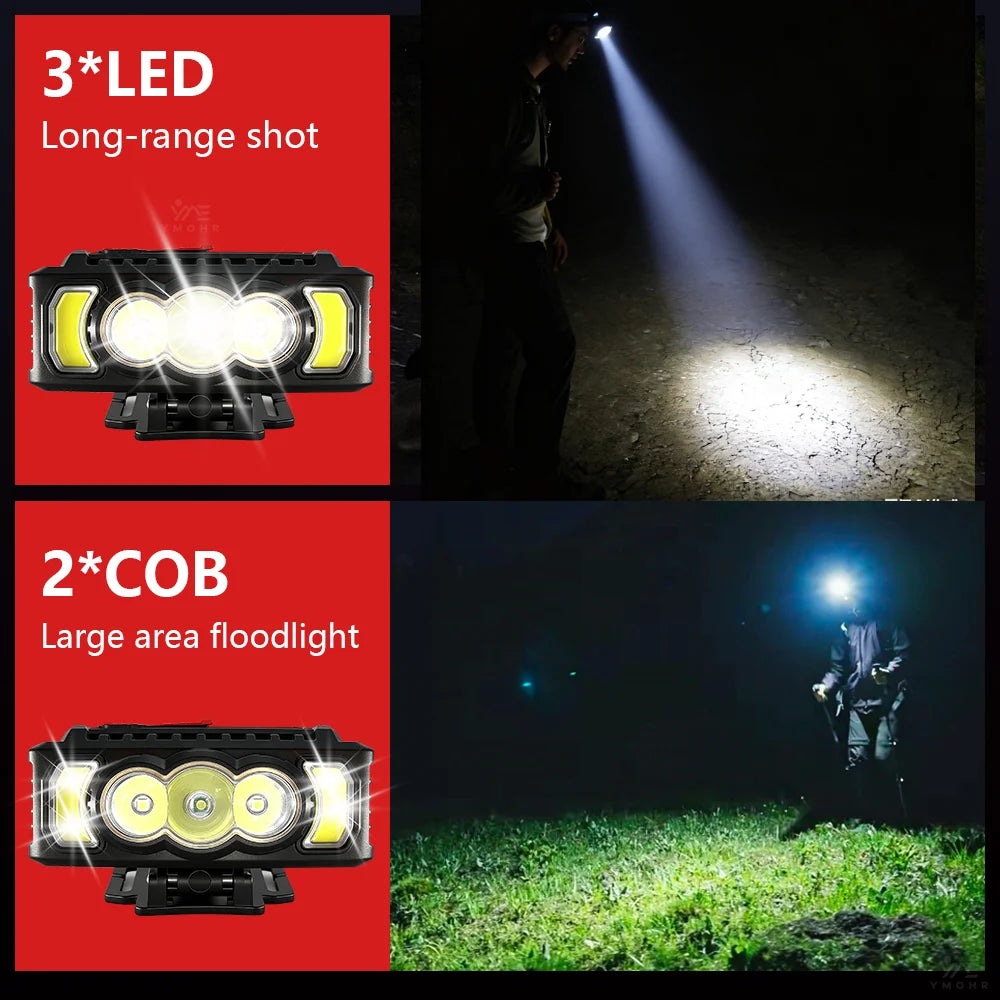 Lampe Frontale LED Rechargeable USB - 1000LM, légère 70g, idéale pour randonnée et course