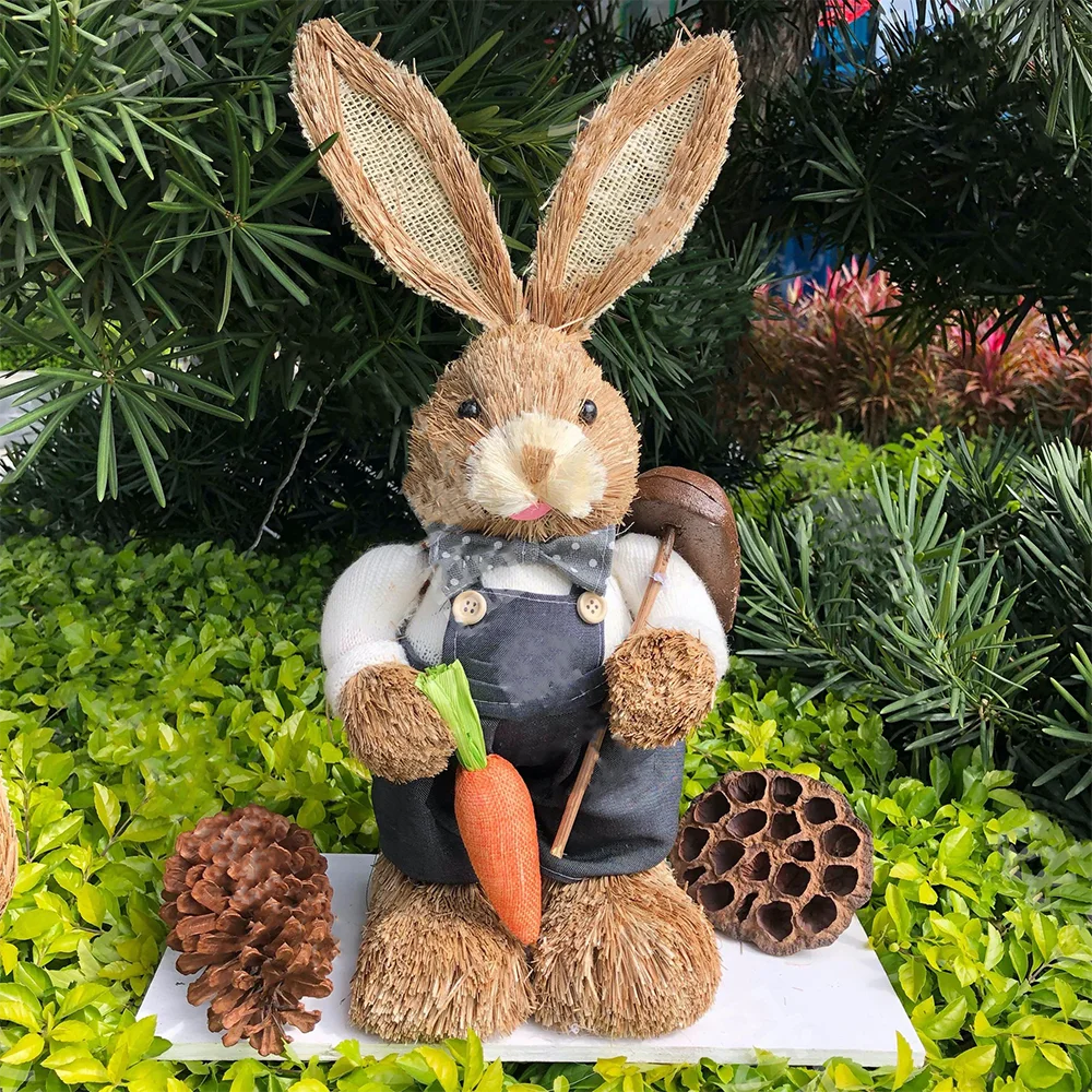 Lapin de Pâques Décoratif en Paille Tissé 35CM