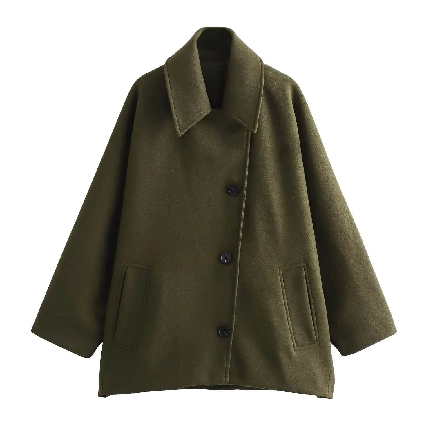 Manteau Classique Court à Grandes Poches Femme