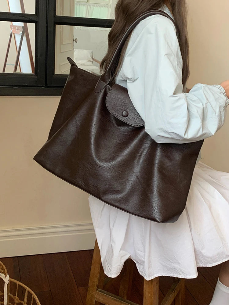 Sac Fourre-Tout Grande Capacité en Cuir PU