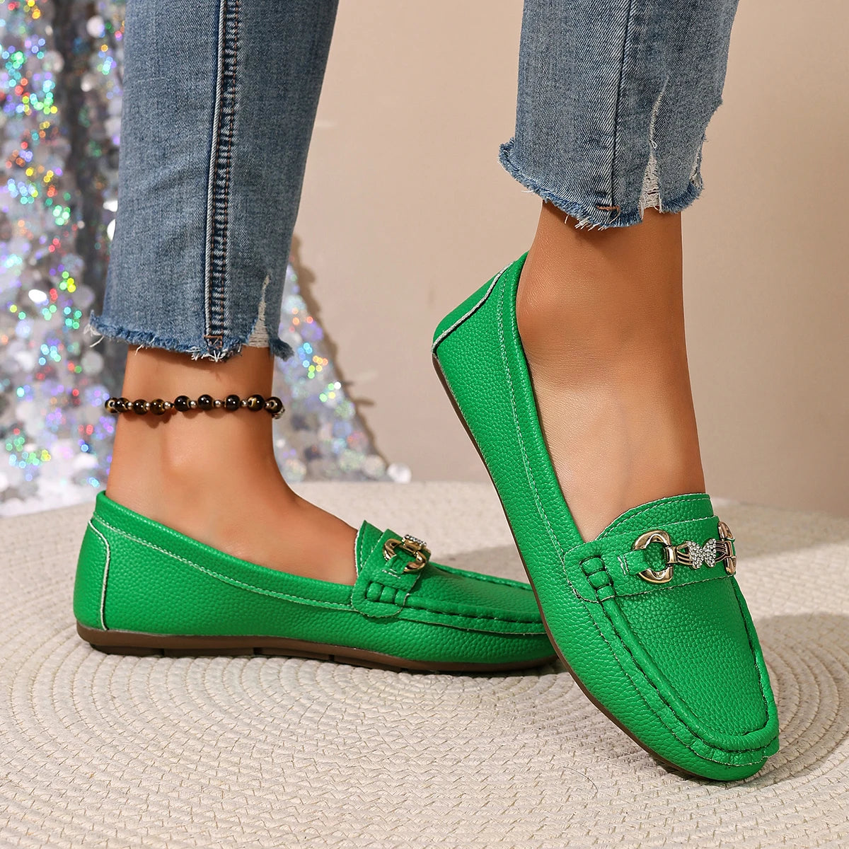 Mocassins Femme en Cuir PU à Bout Rond – Détails Papillon et Semelle Antidérapante