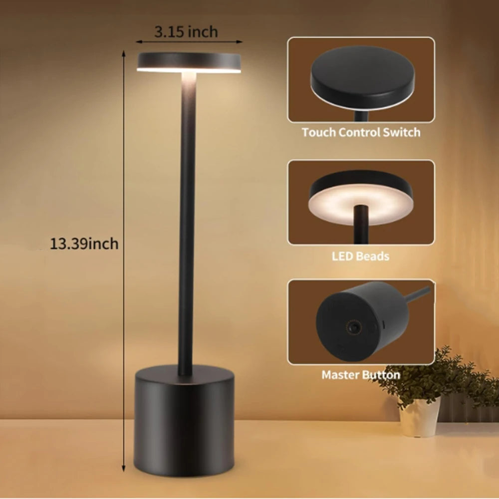 Lampe de Table LED Sans Fil Rechargeable – 3 Intensités Tactiles