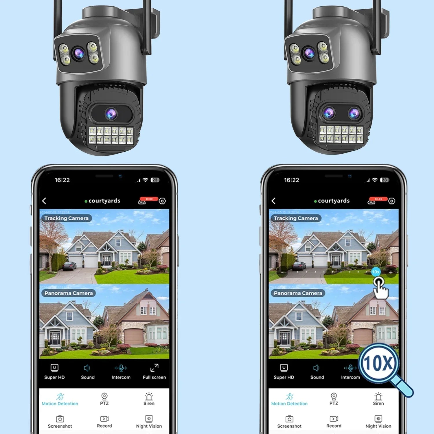 Caméra Surveillance Extérieure connectée PTZ Double Écran 8MP WiFi — Zoom 10X, Détection IA