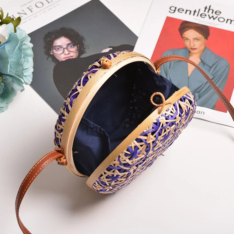 Sac rond en paille de bambou pour femmes