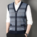 Cardigan tricot sans manches à carreaux