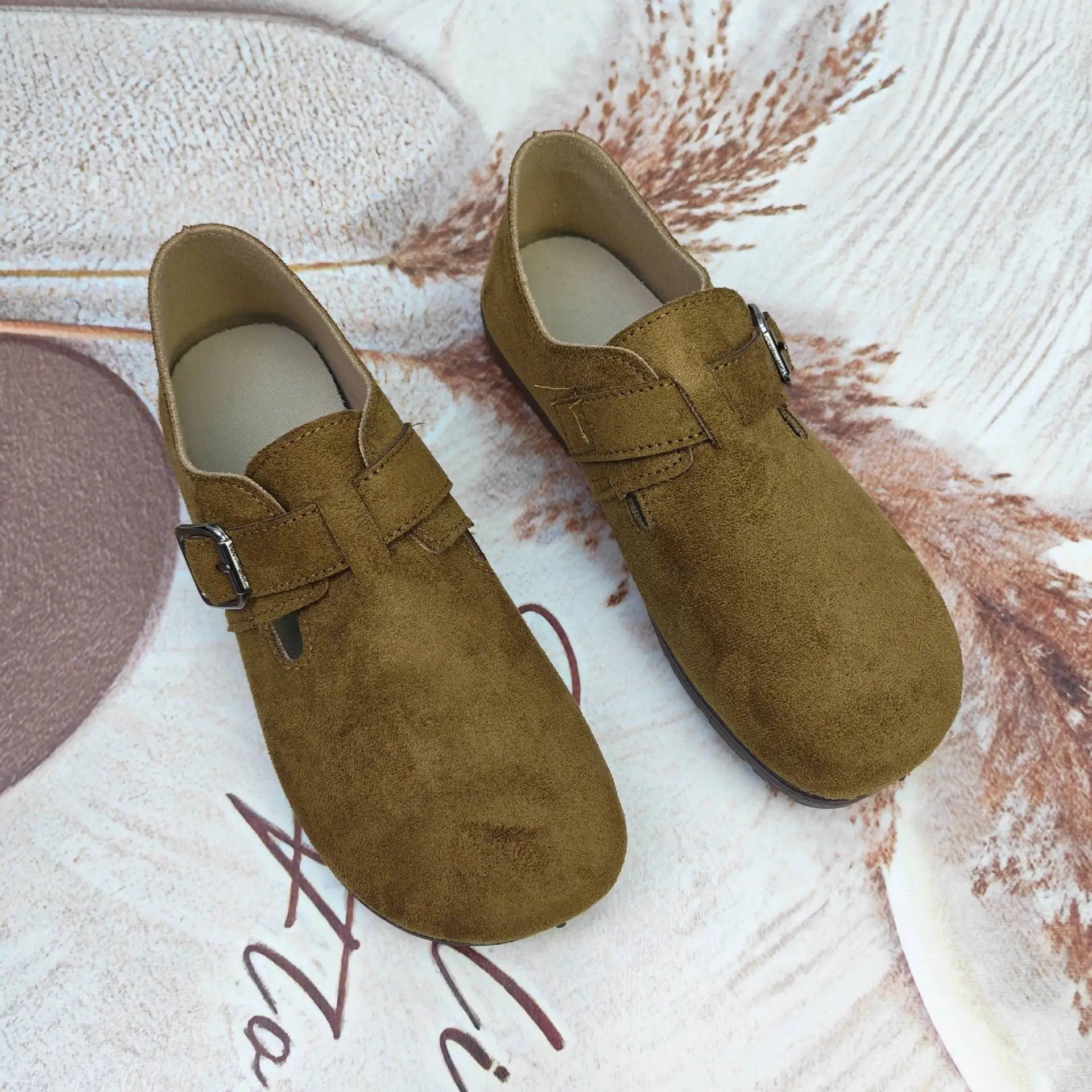 Chaussures Sabots en Daim Antidérapante à Boucle