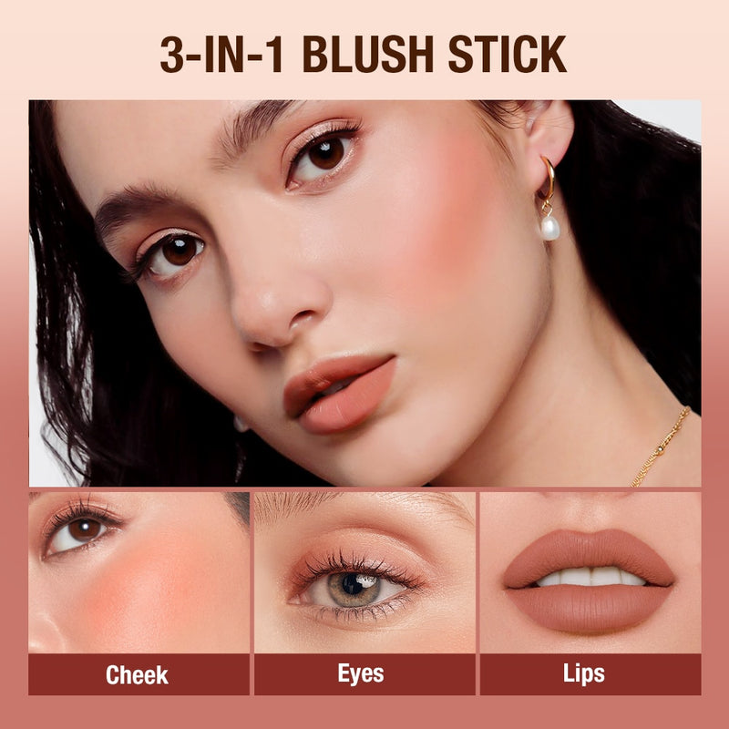 Stick maquillage 3 en 1 - Rouge à lèvre, fard à paupière et blush