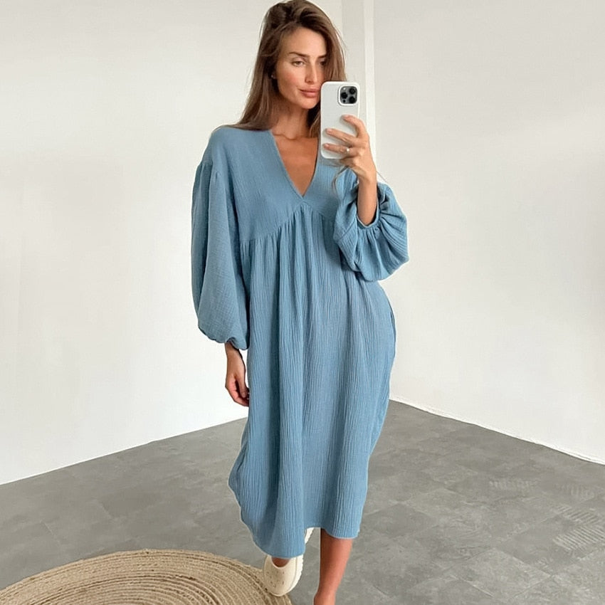Vestido holgado informal con manga globo - Colección 2023