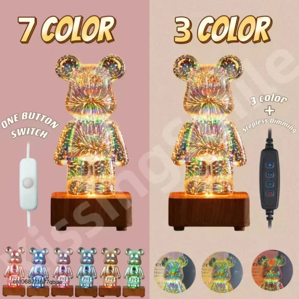 Ourson de Lumière - Lampe à effet Feu d'artifices 3D