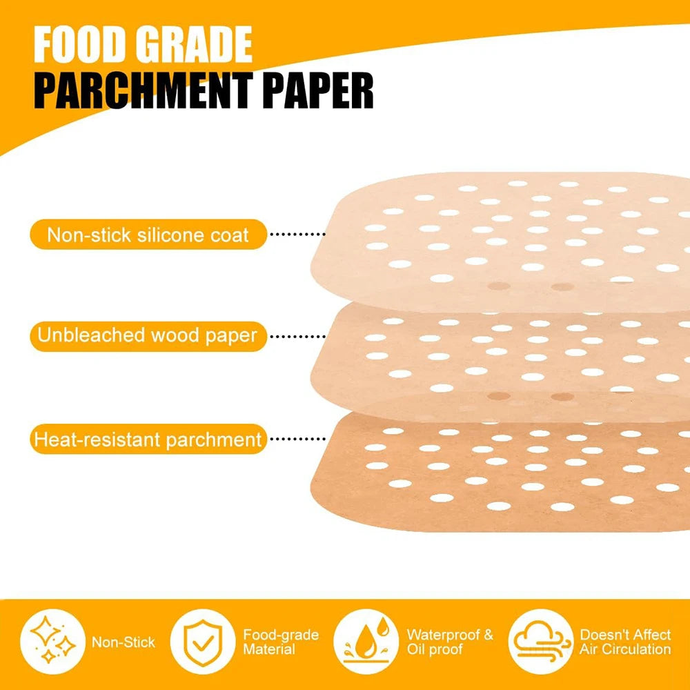 200x Papier Cuisson Perforés Sans Huile pour Air Fryer