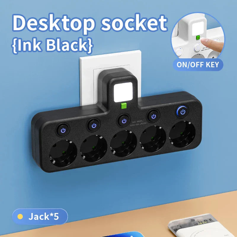 Wall Power Strip 2500W - 4 Outlets, 2 USB + 1 Type-C