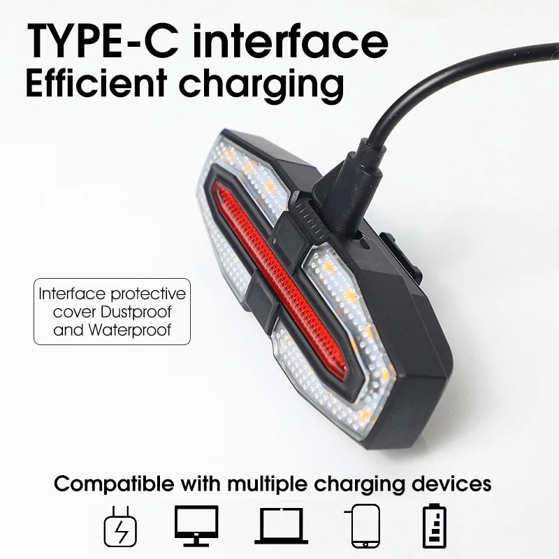Feu arrière de vélo avec clignotants télécommandés rechargeable USB