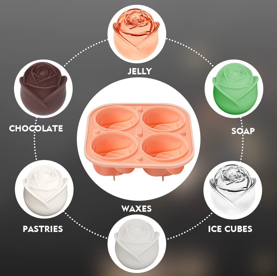 2x Moules en silicone à glaçons en forme de rose 3D