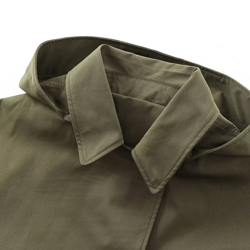 Trench Court à Capuche & Col Chemise Vert Kaki