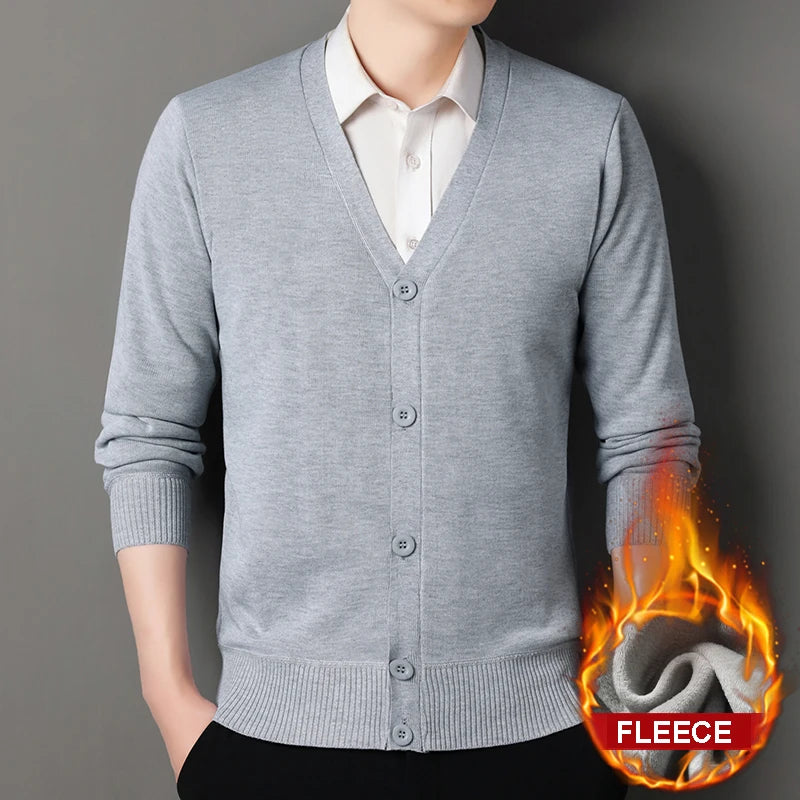 Cardigan col V intérieur doublé polaire