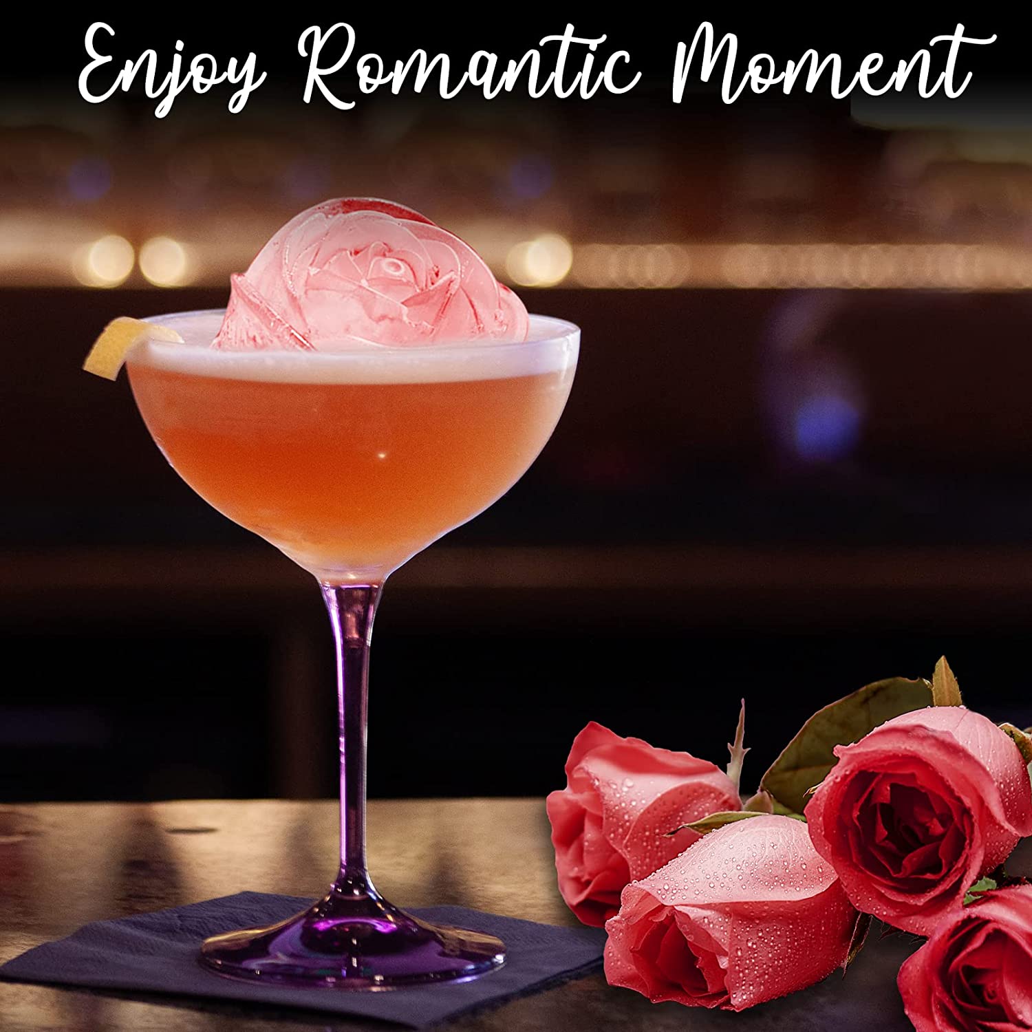 2x Moules en silicone à glaçons en forme de rose 3D