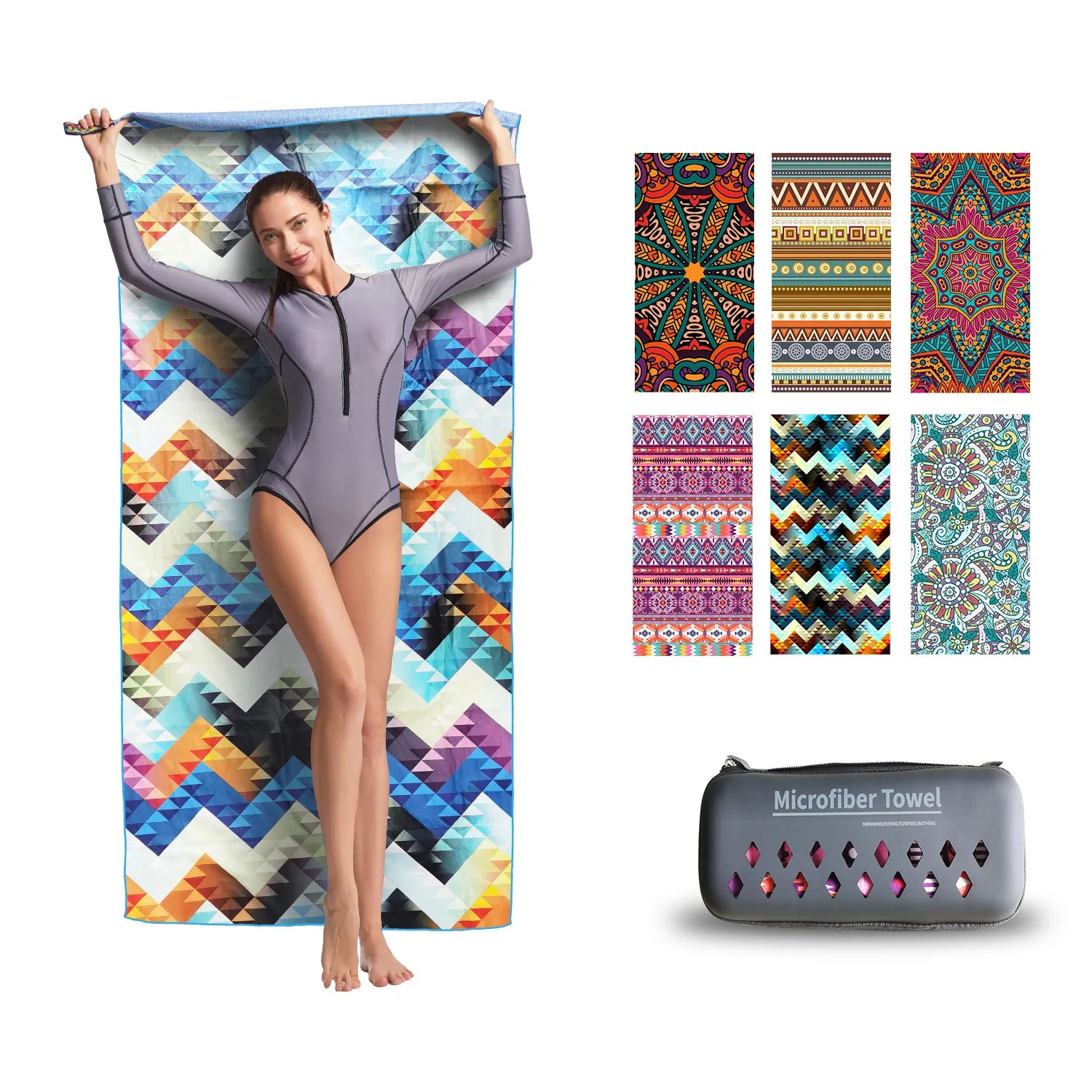 Serviettes de plage en microfibre - Ultra légères et séchage rapide + Boite de rangement