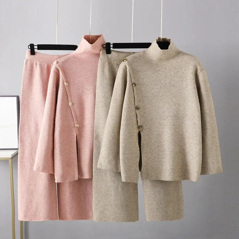 Ensemble Pull Col Montant Fendu et Pantalon Oversize