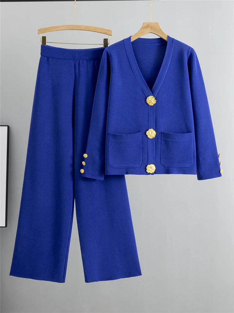 Ensemble Tricot Femme Élégant à Boutons Dorés